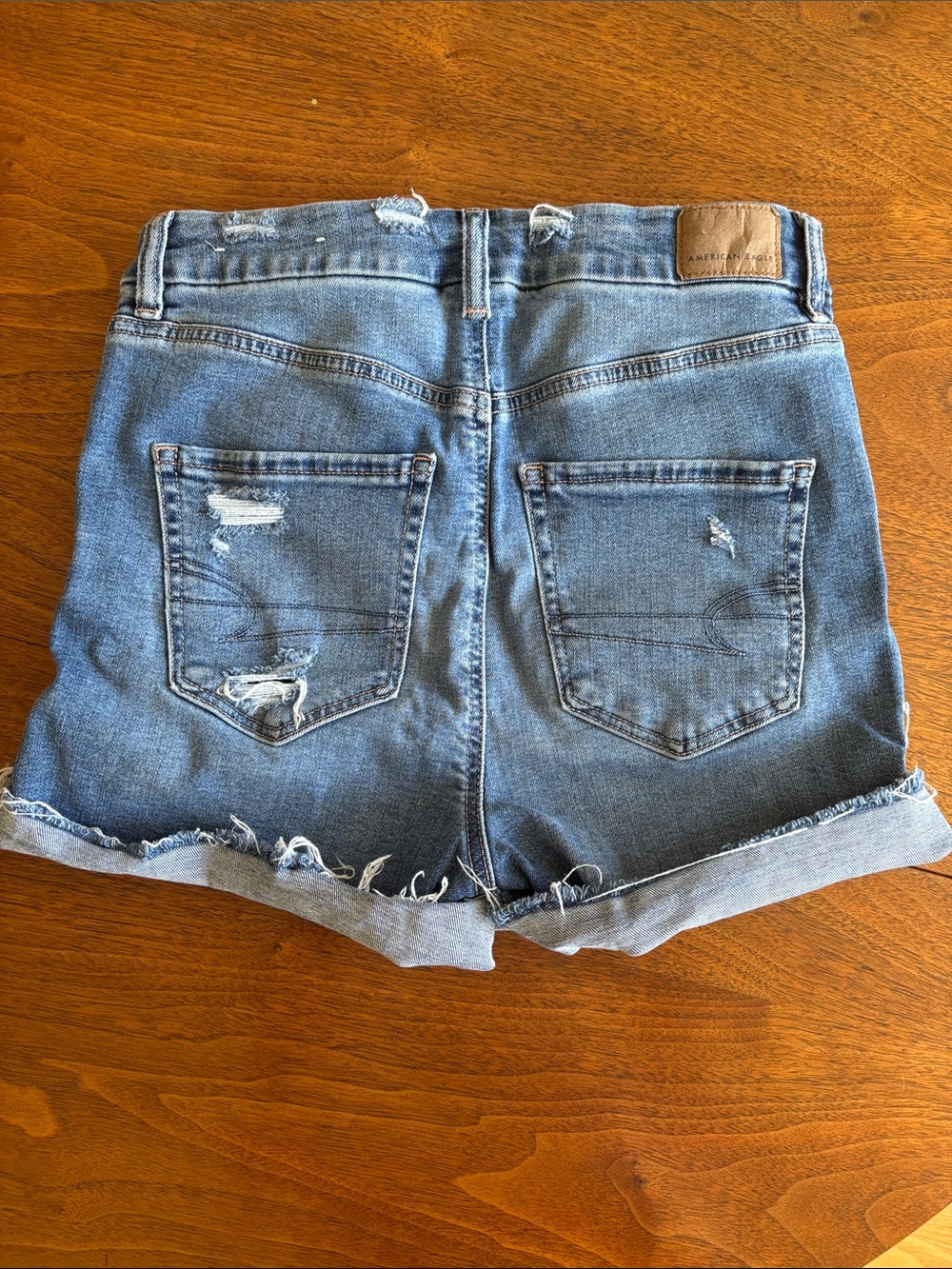 American Eagle Outfitters Distressed Rolled Cuff Denim Shorts - Light Blue